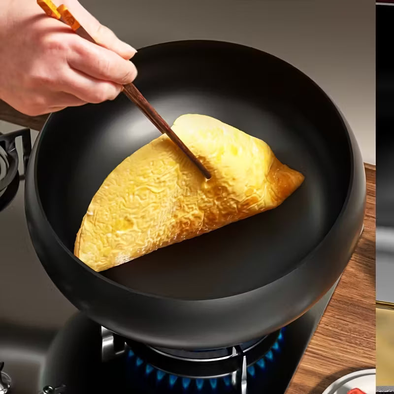 Homero Premium Iron Frying Wok Pan with Glass Lid - 24CM Black
