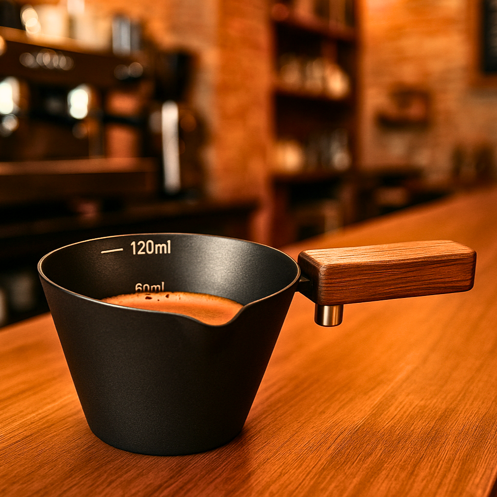 Homero Stainless Steel Espresso Shot Cup with Wooden Handle