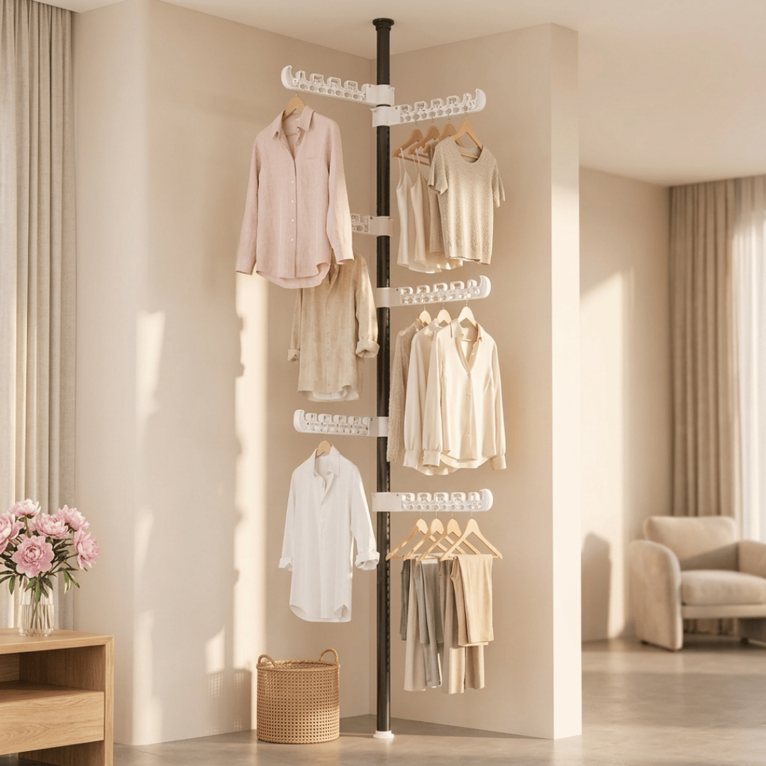 Homero Multi-Wing Heavy-Duty Telescopic Clothes Rack - Matte Black 3.1 Meter