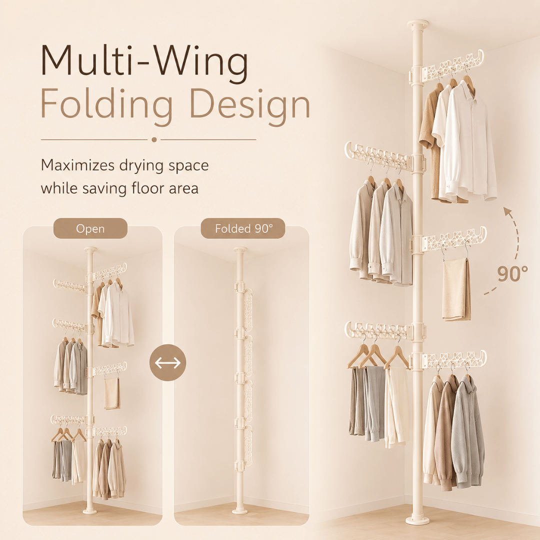 Homero Multi-Wing Heavy-Duty Telescopic Clothes Rack - Matte Black 3.1 Meter