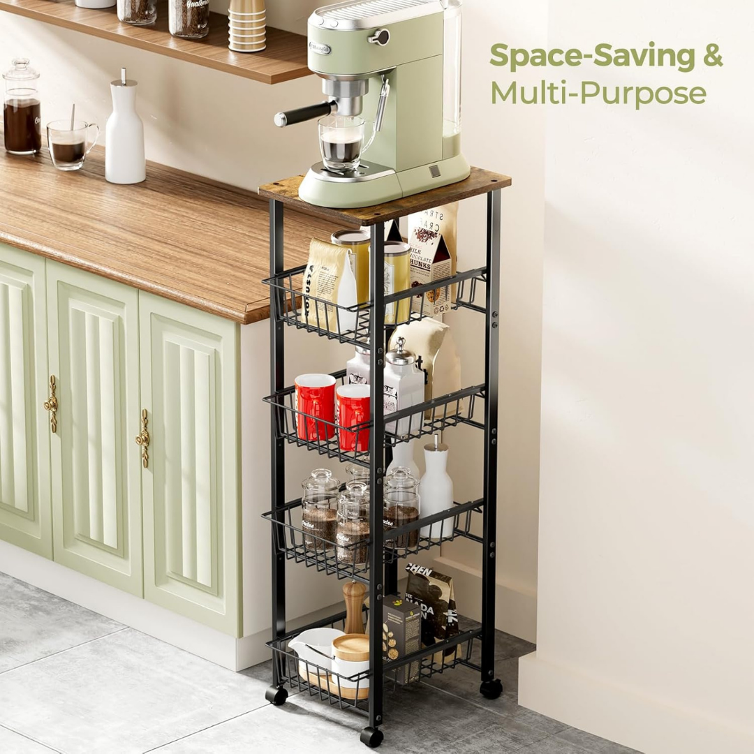 HOMERO 5 Tier Design Multipurpose Kitchen Storage Cart with Wood Top