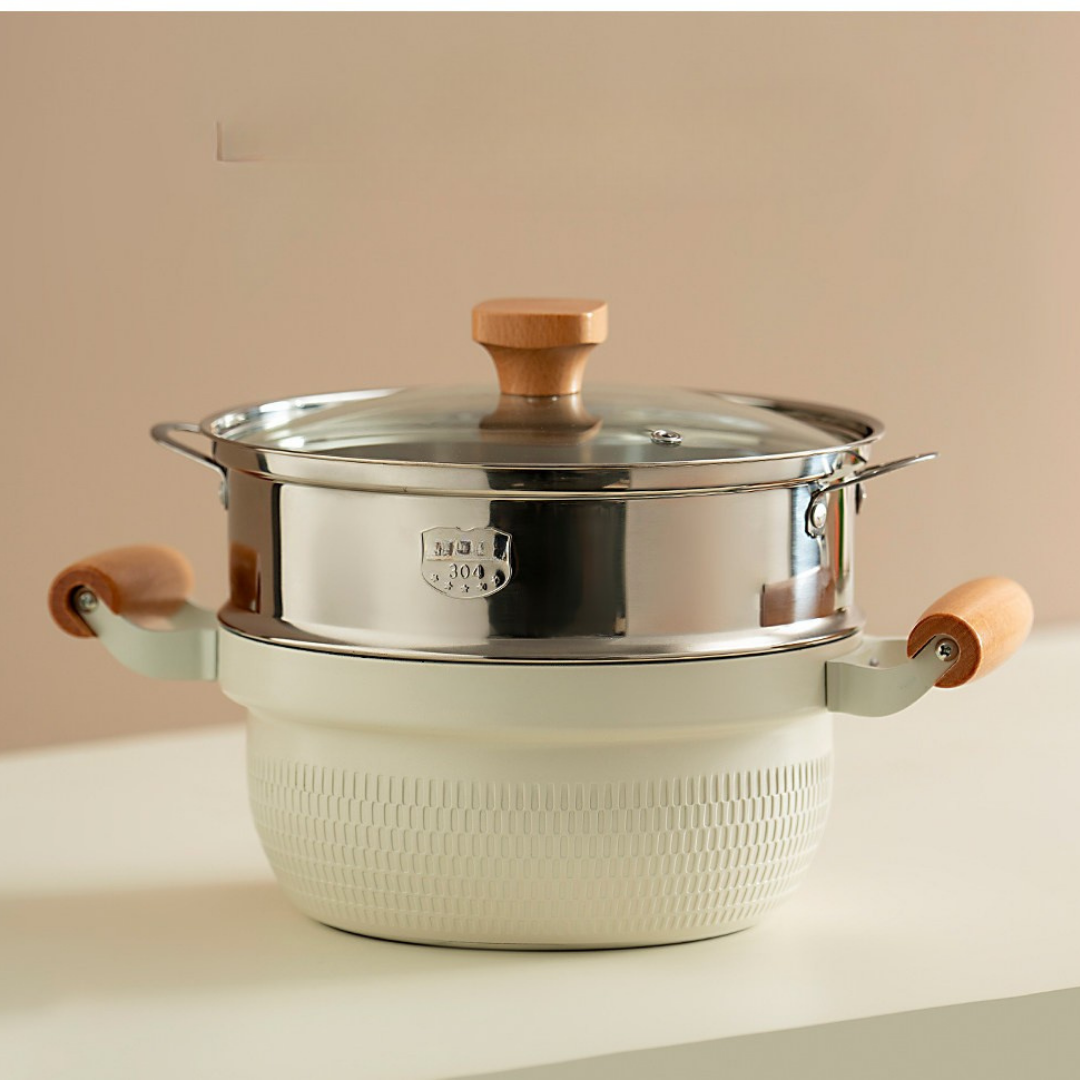 HOMERO Japanese Style Non-Stick Instant Noodle Pot with Beech Wood Handle