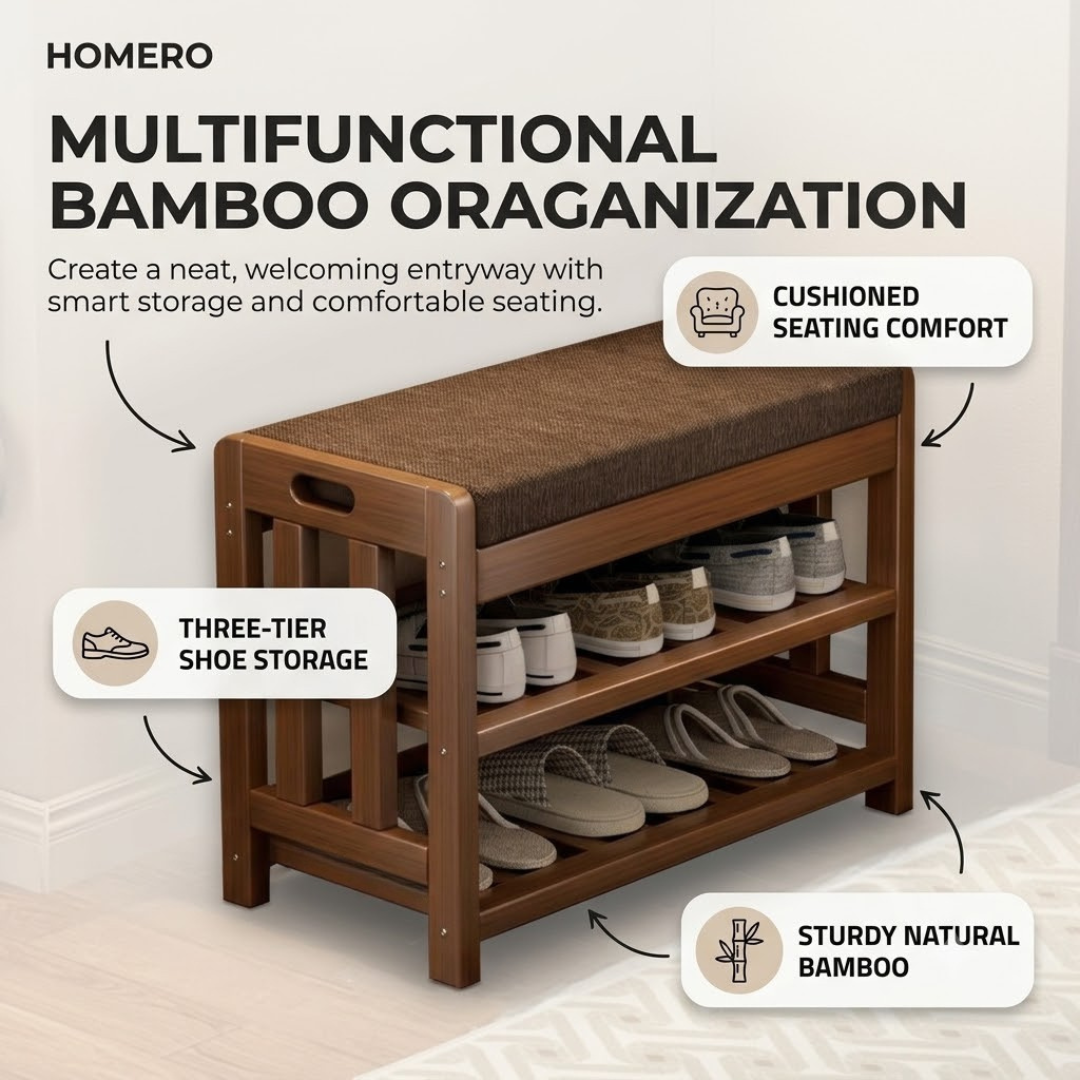 Multi-Purpose Bamboo Shoe Rack & Changing Bench with Cushioned Seat