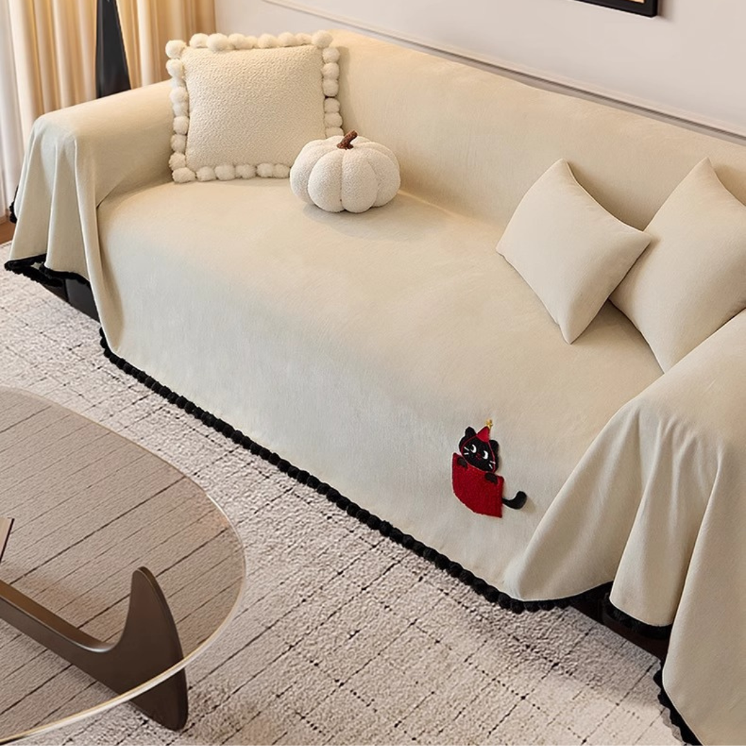 Cute Cartoon Chenille Soft Cozy Anti Slip Throw Sofa Cover