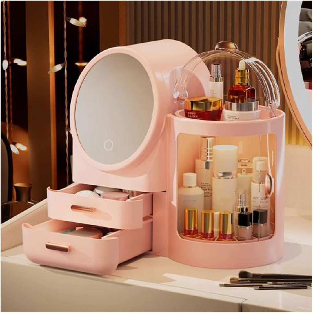 Premium Makeup and Skincare Organizer Box with Mirror LED Light