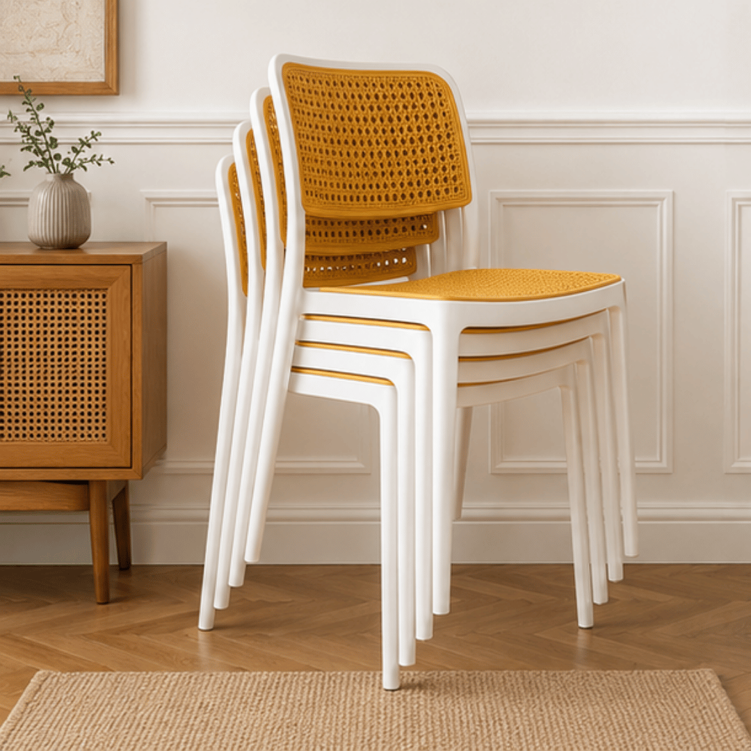 Minimalist Yellow Plastic Stackable Mesh Chair