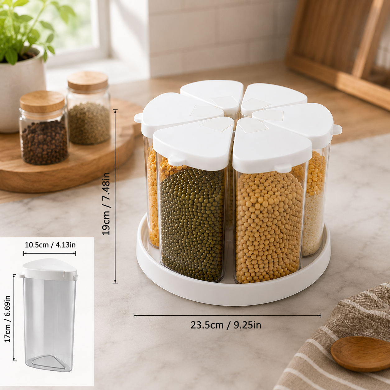 Homero 360 Degree Transparent Grain Storage Container with Rotating Base - 670ml Capacity