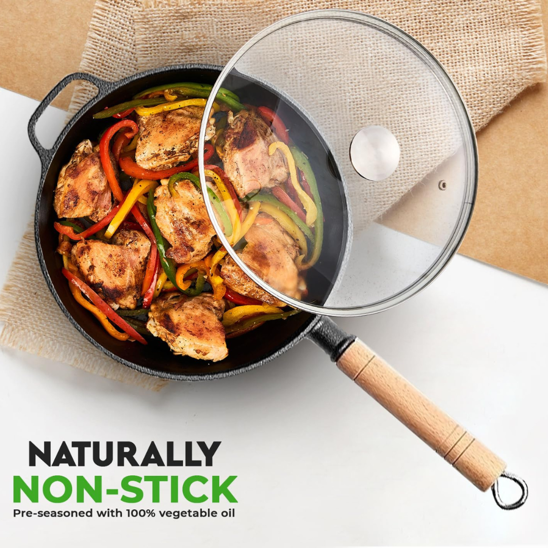 Homero Premium Non-Stick Cast Iron Fry Pan with Glass Lid 22cm Design