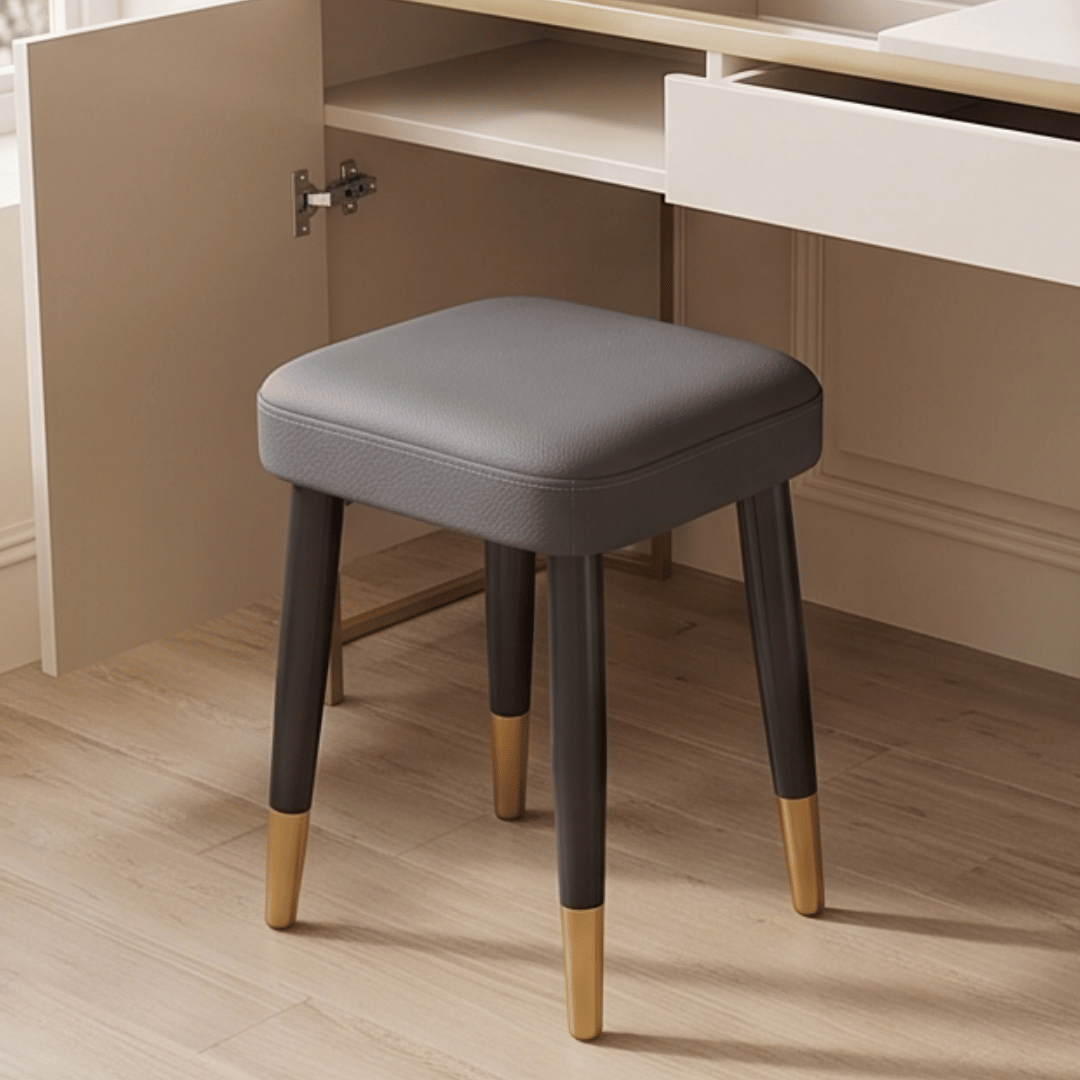 Premium Stackable PU Leather Comfortable Padded Gold Metal Legs Stool