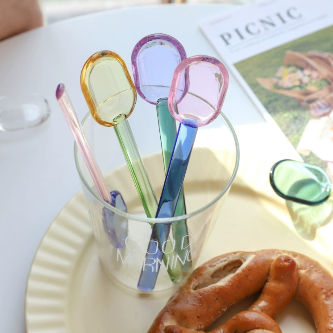 HOMERO Elegant Crystal Design Colorful Glass Stirring Spoons (Set of 5)