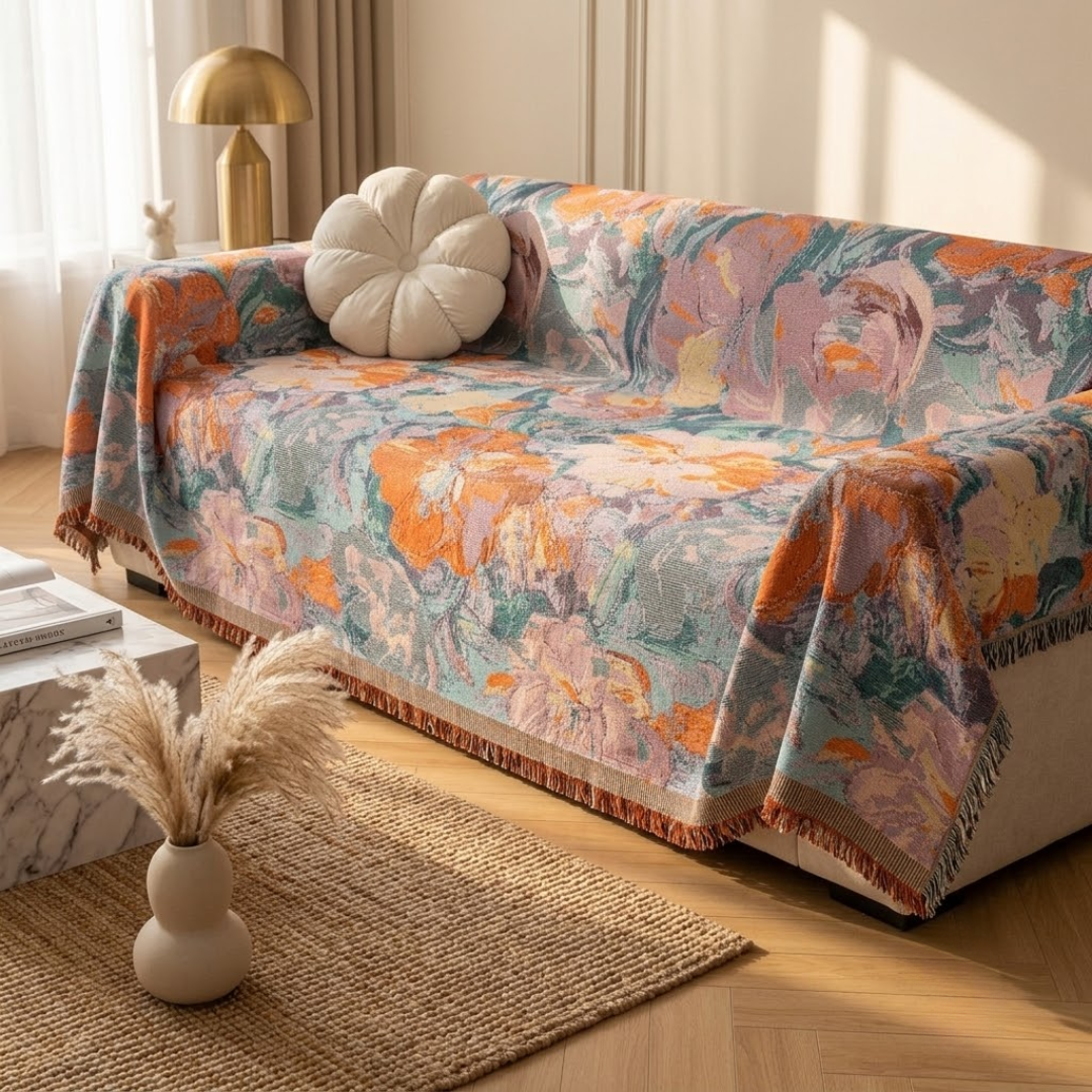 Luxury Floral Woven Multiuse Throw Sofa Cover