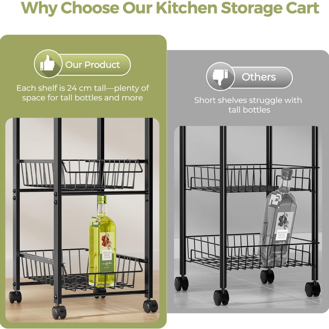 HOMERO 5 Tier Design Multipurpose Kitchen Storage Cart with Wood Top