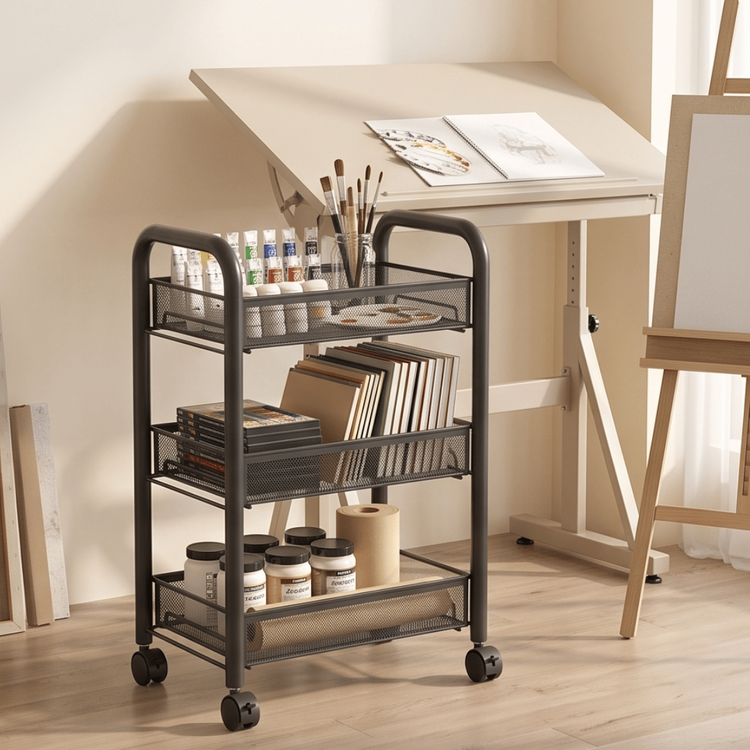 3-Tier Multipurpose Metal Rolling Storage Cart