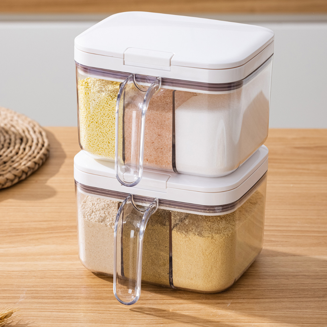 Three-in-One Pop-Up Lid Spice Storage Box With Measuring Spoon - 1200ml