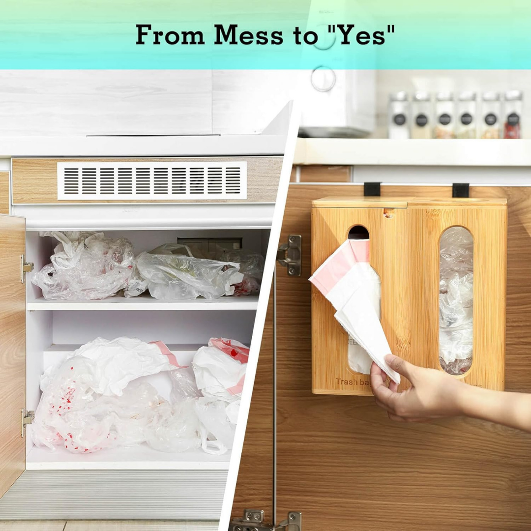 HOMERO Bamboo Grocery Holder and Trash Bag Dispenser