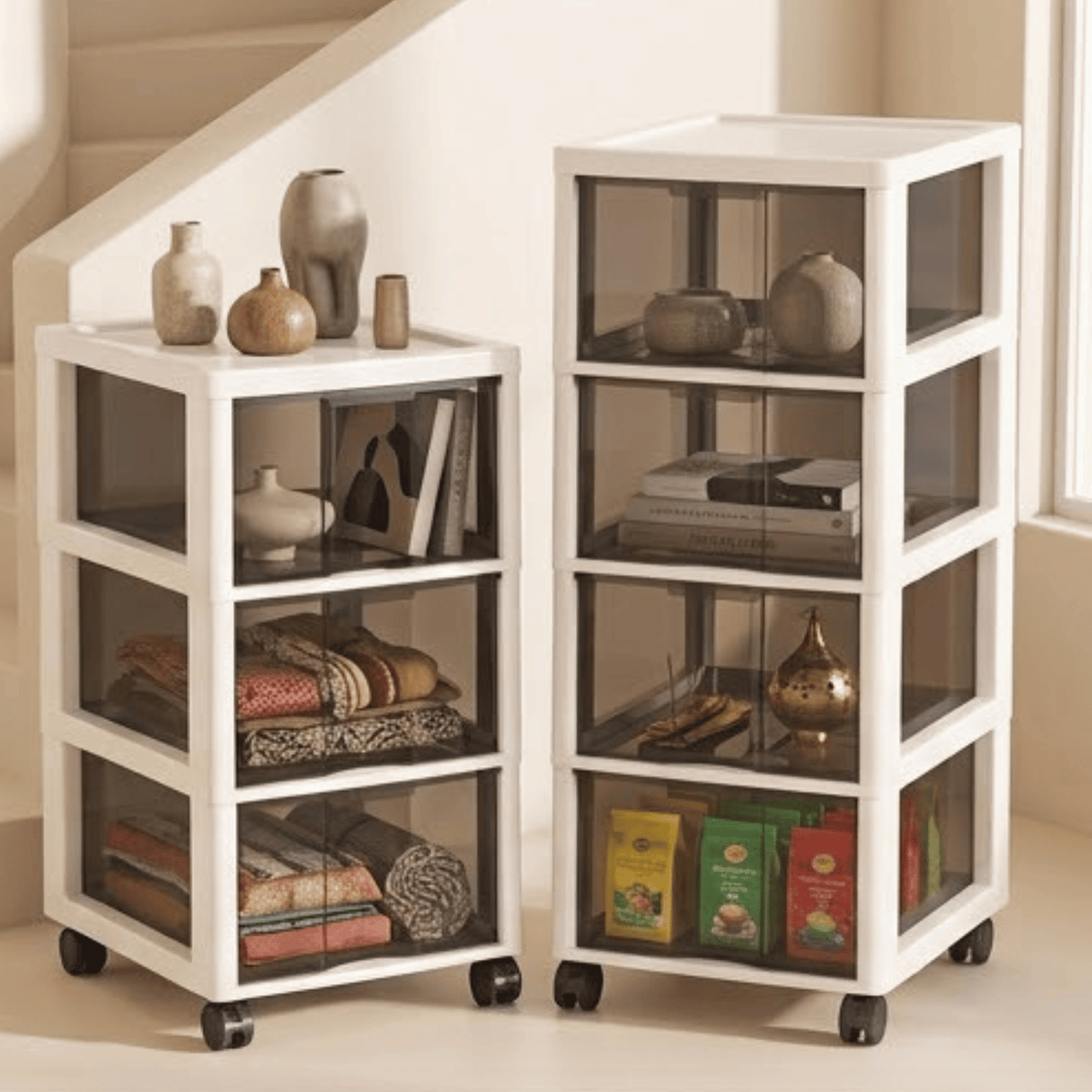 Multi-Layer Stackable Storage Cabinet Organizer with Wheels
