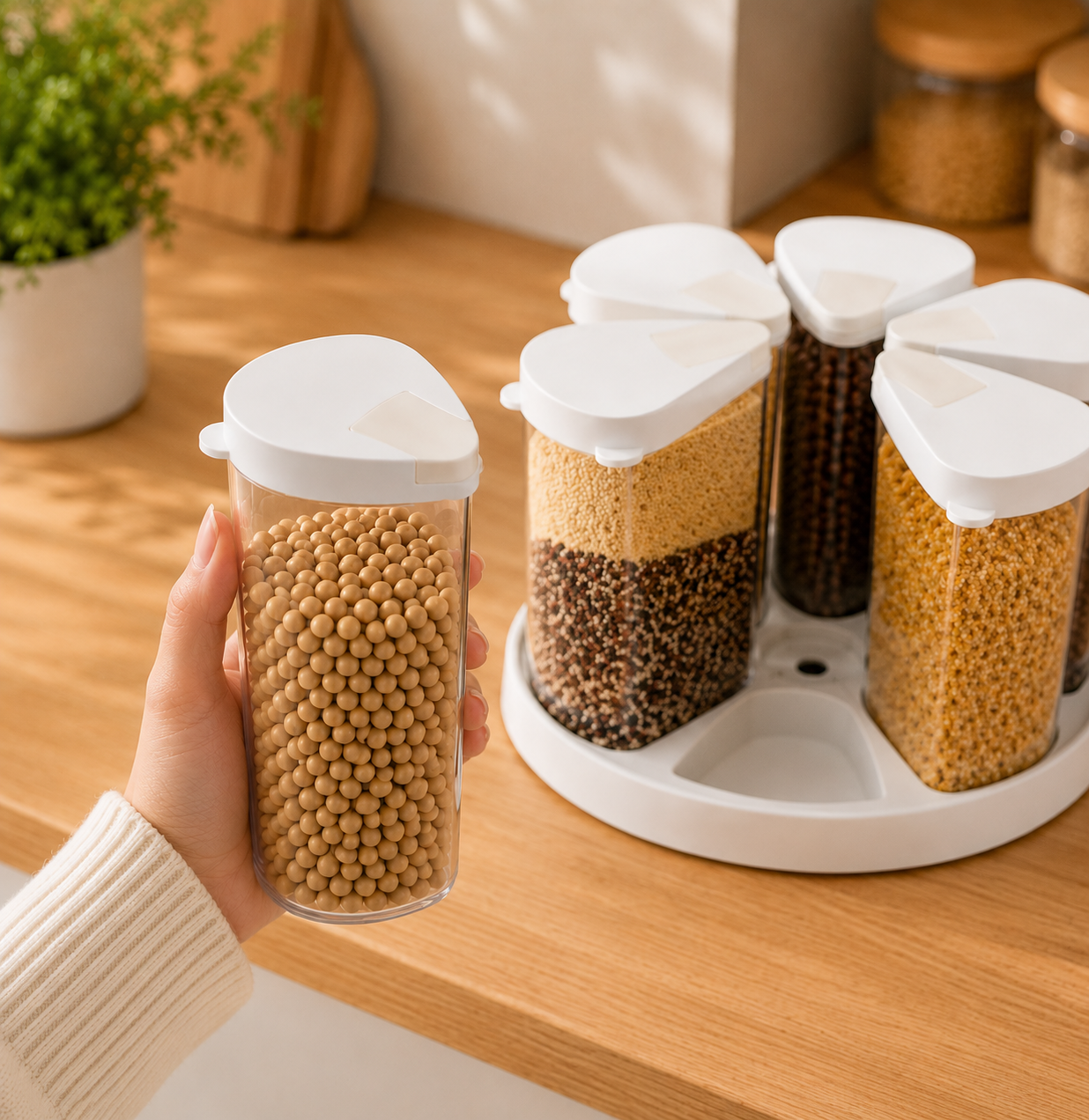 Homero 360 Degree Transparent Grain Storage Container with Rotating Base - 670ml Capacity