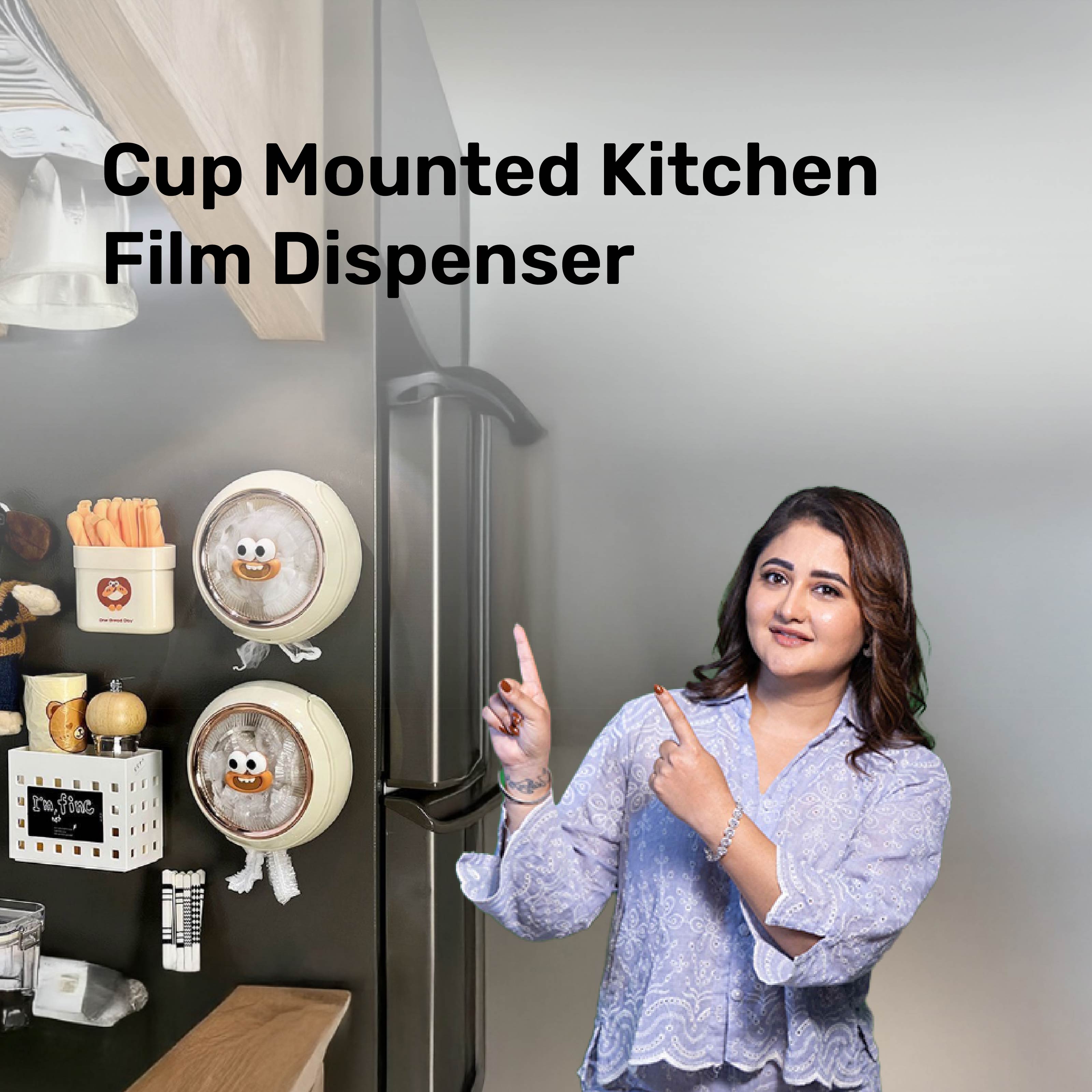 Cute Wall Suction Cup Mounted Kitchen Film Dispenser