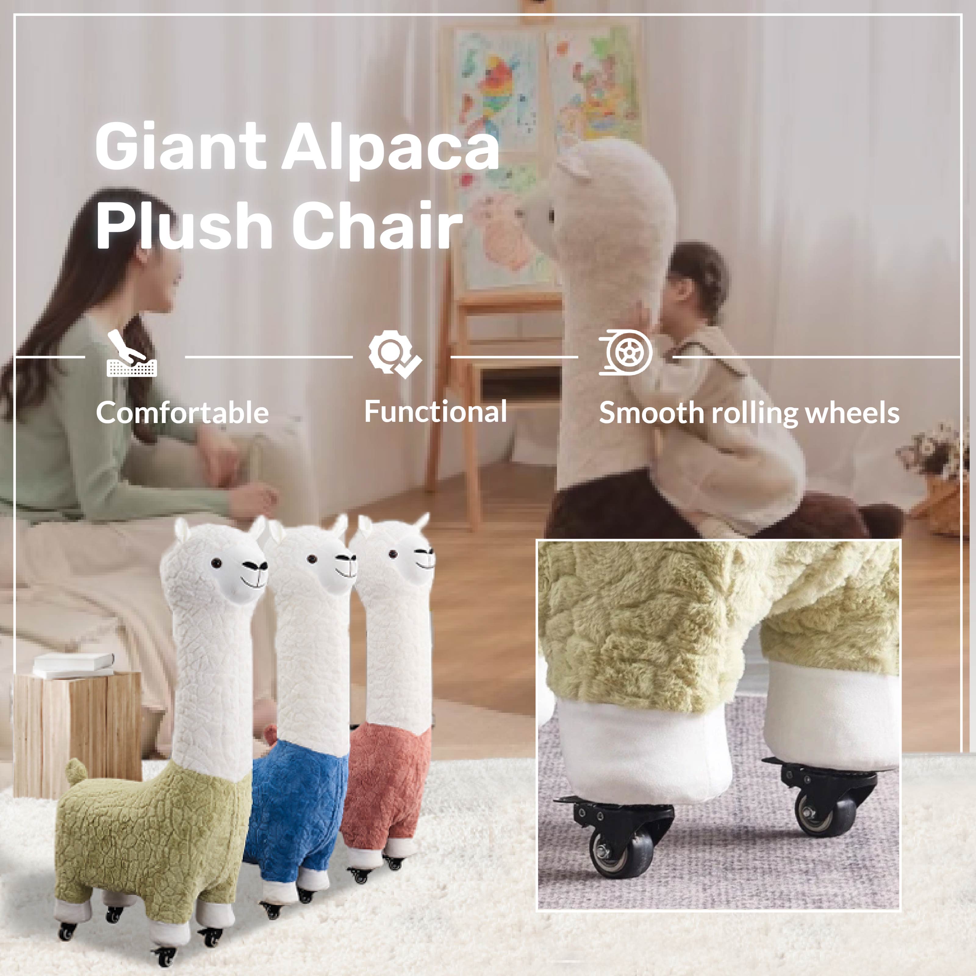 Giant Alpaca Plush Lounge Chair with Roller Wheels
