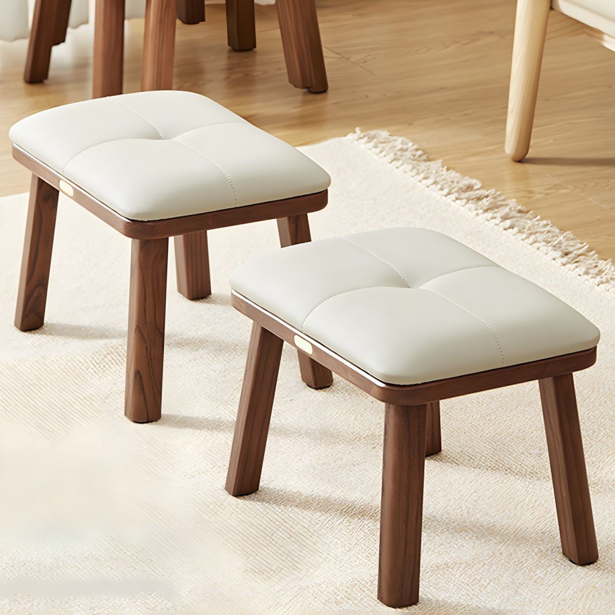 HOMERO Solid Wood Upholstered Accent Stool