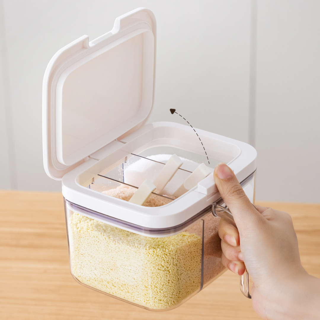 Three-in-One Pop-Up Lid Spice Storage Box With Measuring Spoon - 1200ml