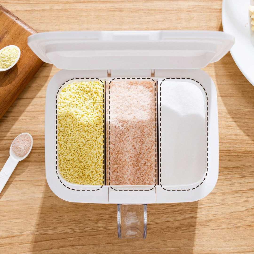 Three-in-One Pop-Up Lid Spice Storage Box With Measuring Spoon - 1200ml