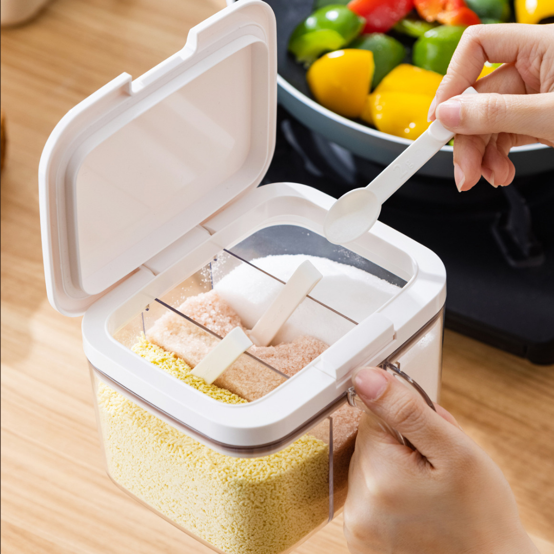 Three-in-One Pop-Up Lid Spice Storage Box With Measuring Spoon - 1200ml