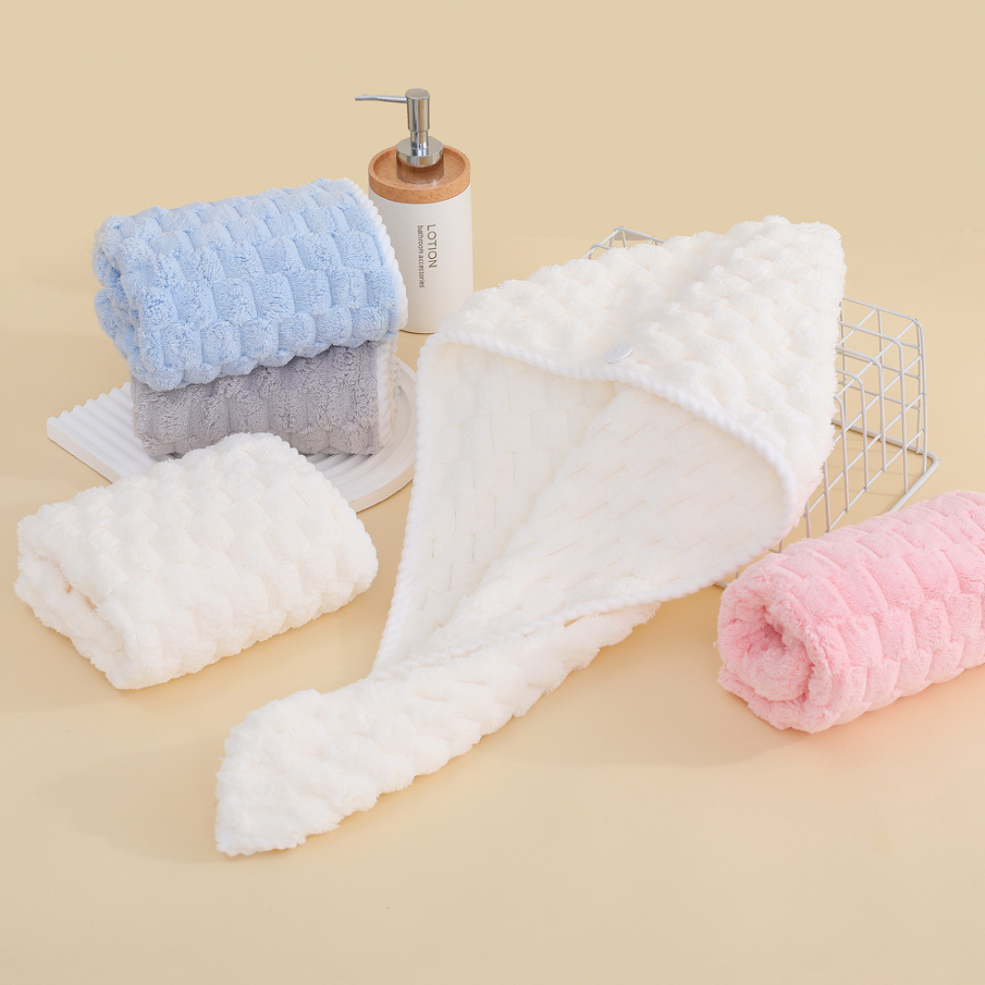 Homero Ultra-Soft Coral Fleece Hair Drying Cap with Cloud Texture