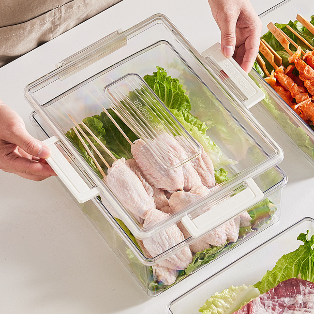 Multi Purpose Fresh Keeping Storage Container with Drain Basket (Set of 3)