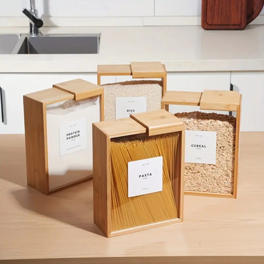 Homero Airtight Bamboo Lid Square Food Storage Dispenser - 2000ml Capacity
