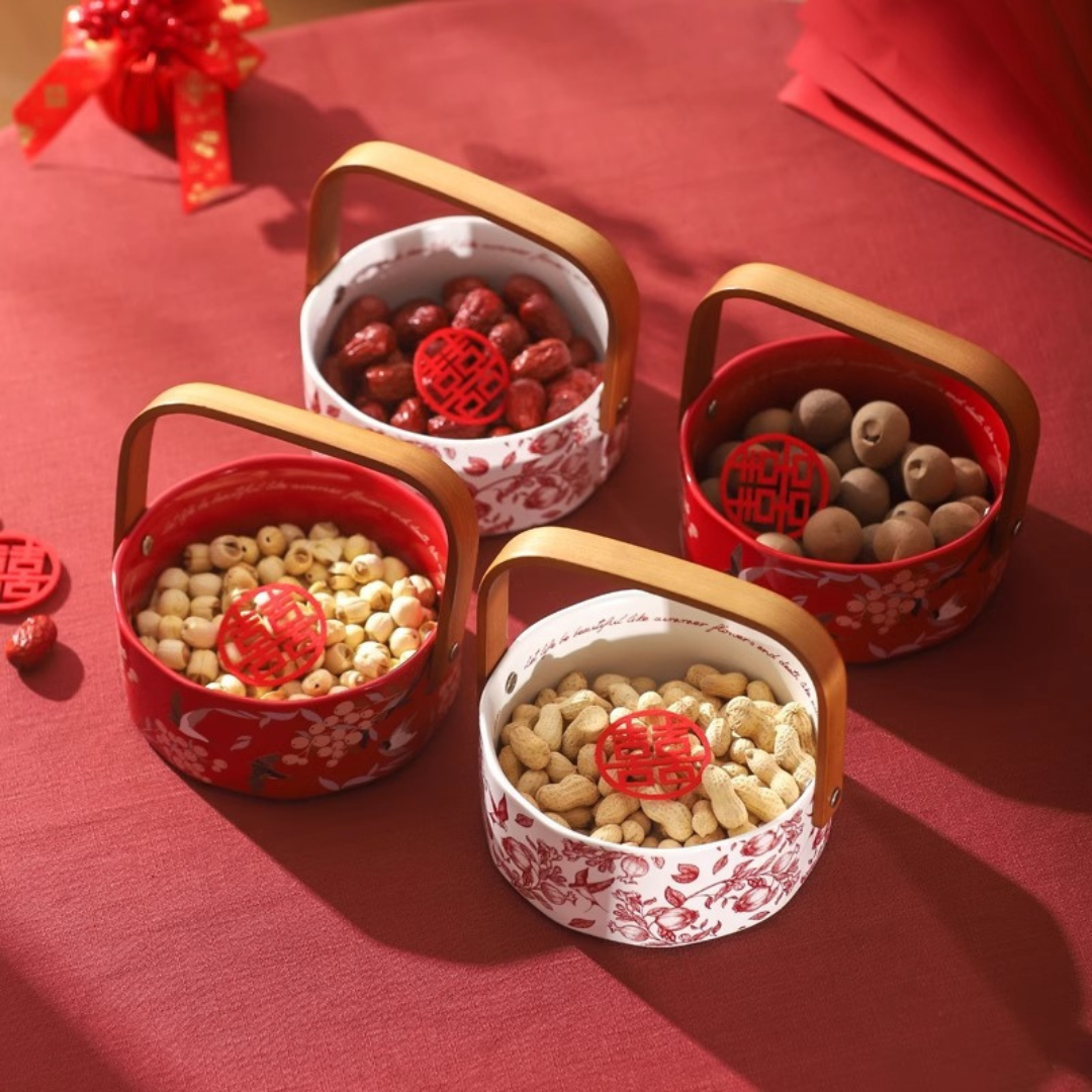 Elegant Ceramic Fruit Basket with Bamboo Handle for Home & Kitchen