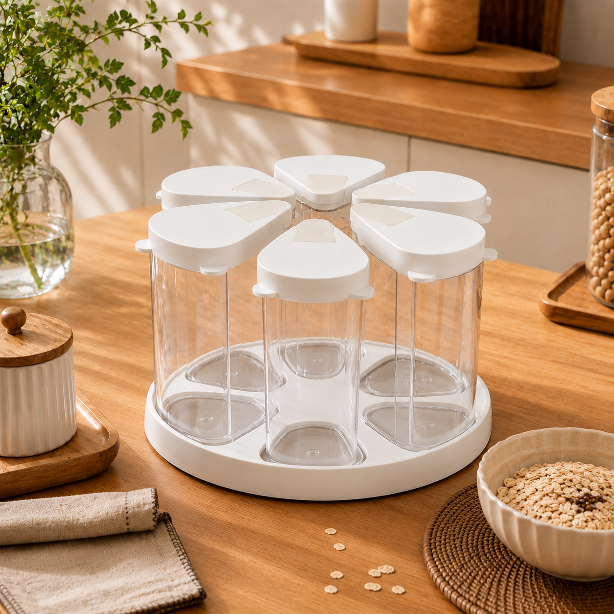 Homero 360 Degree Transparent Grain Storage Container with Rotating Base - 670ml Capacity