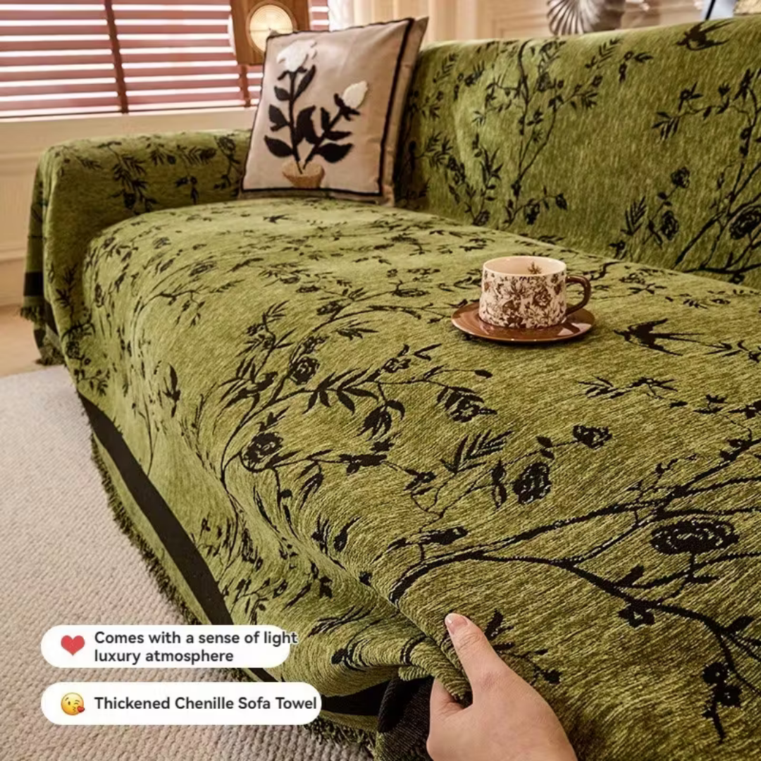 Flower Pattern Luxury Chenille Fabric Reversible Sofa Cover