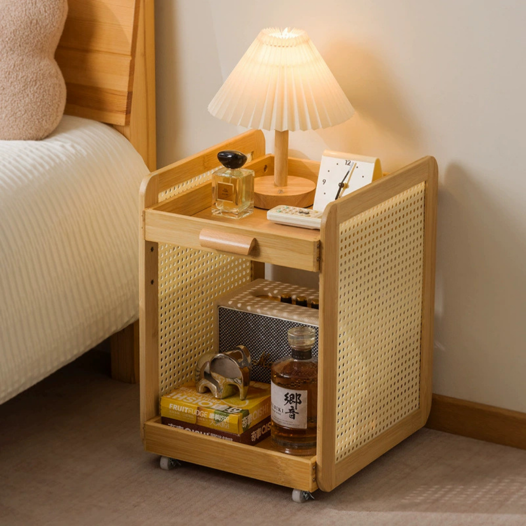 Homero 2 Layer Adjustable Bamboo Side Cabinet with 360 Degree Wheels