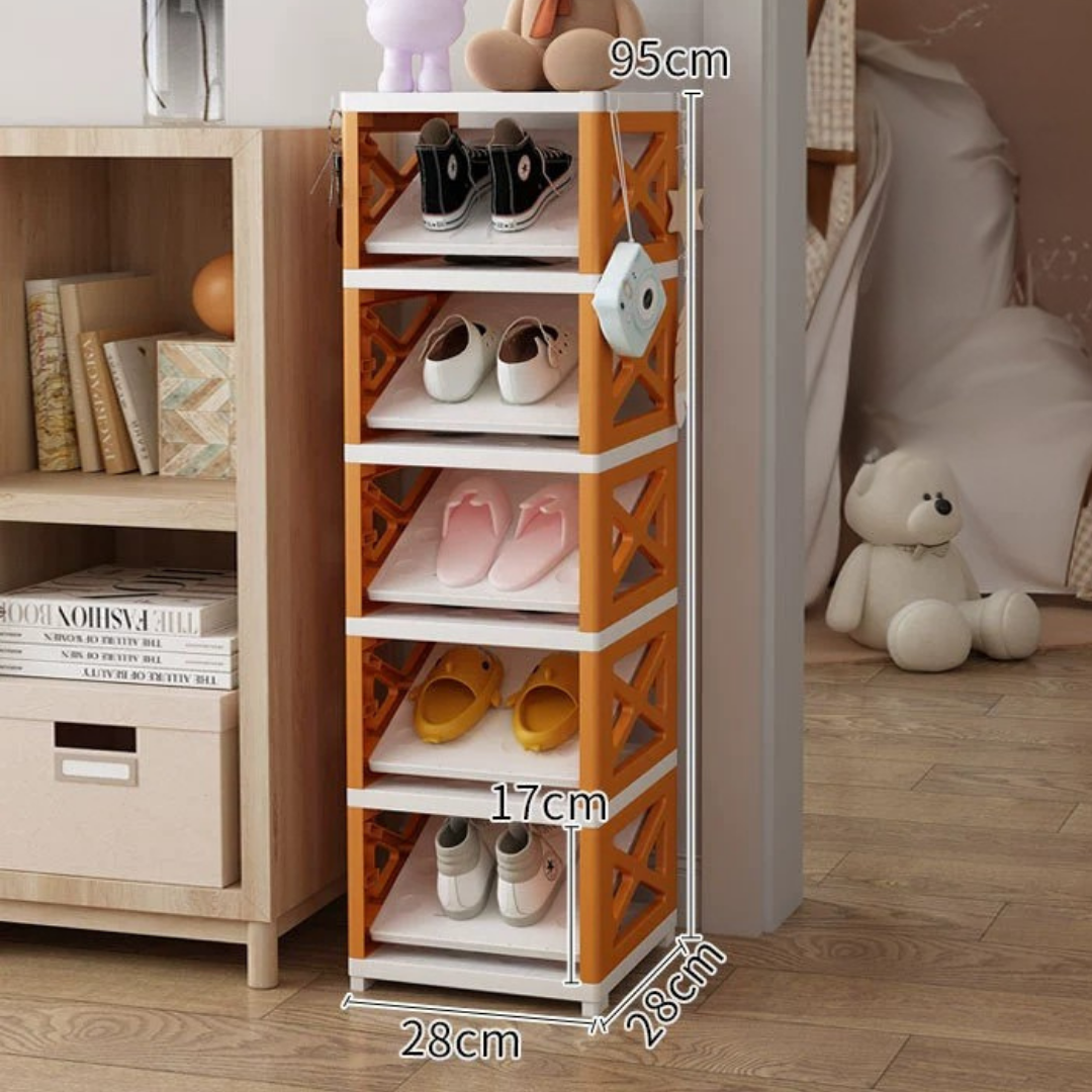 Multi-Functional Space Saving Shoe Organizer with Hooks (Orange)