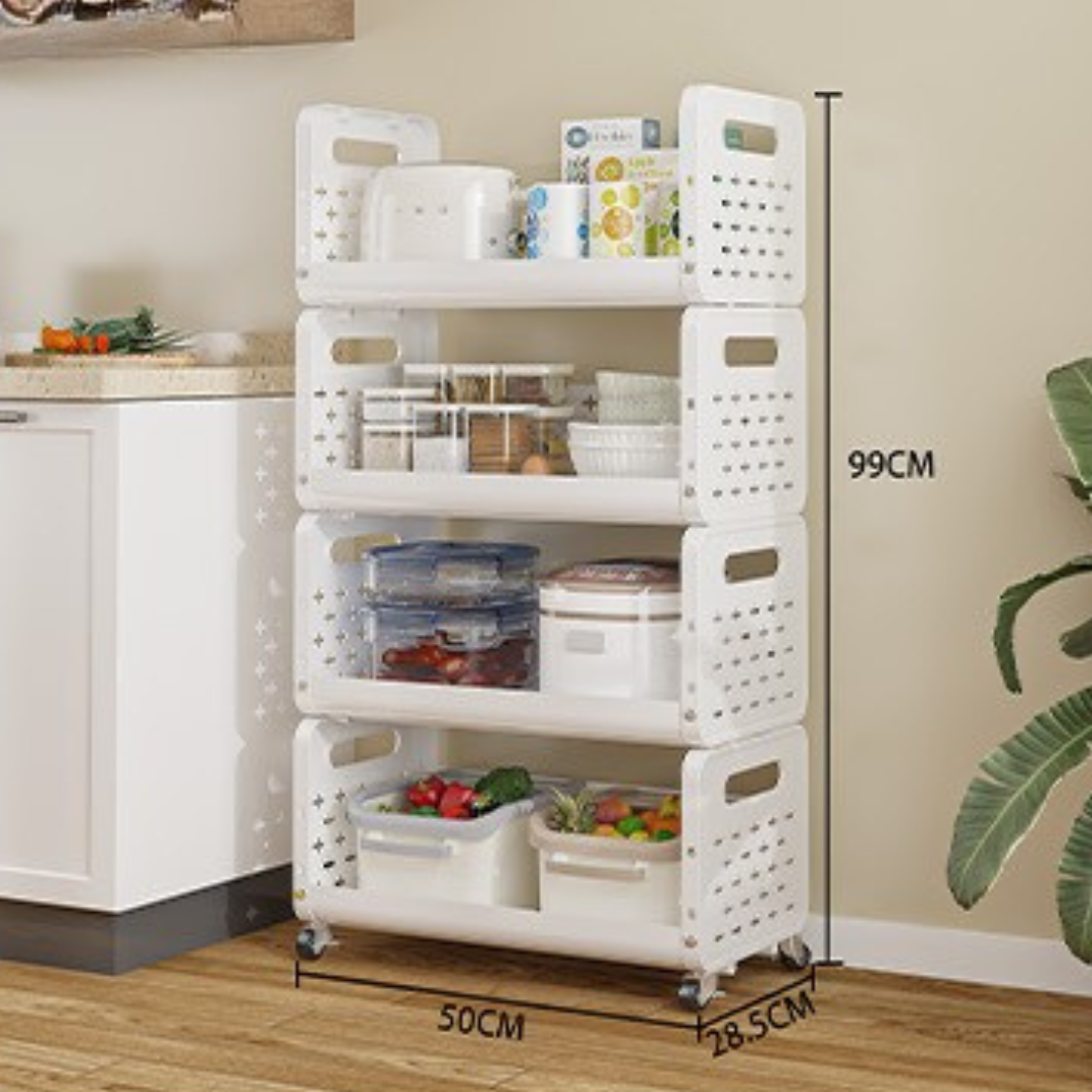 HOMERO Space Saving Utility Storage Rack with Wheels and Ventilated Shelves 4 Layer