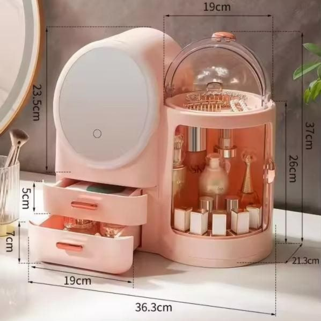 Premium Makeup and Skincare Organizer Box with Mirror LED Light