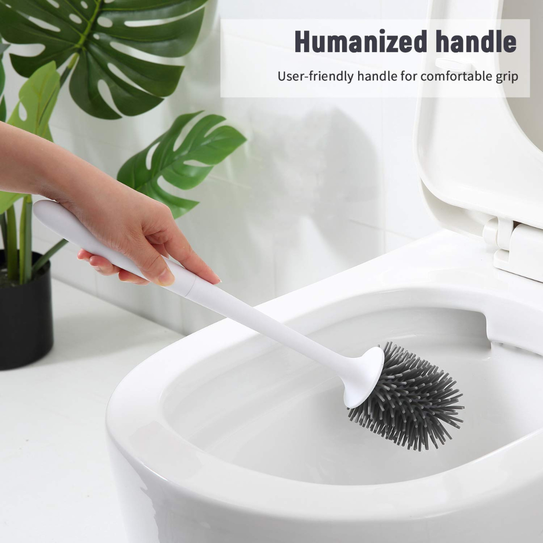 Wall Mounted Silicone Toilet Long Handle Cleaning Brush Set