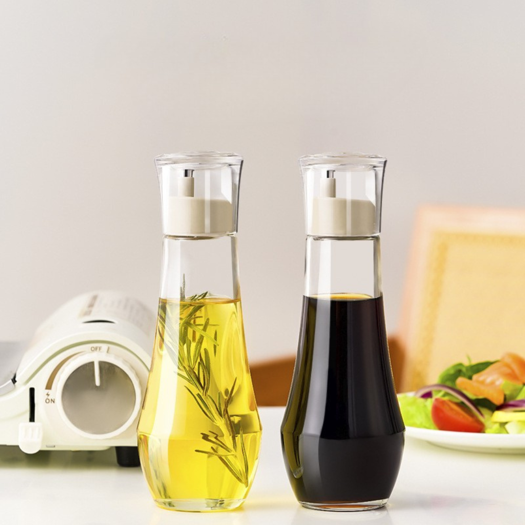 Homero Premium Glass Oil Dispenser with No-Drip Spout for Kitchen Use