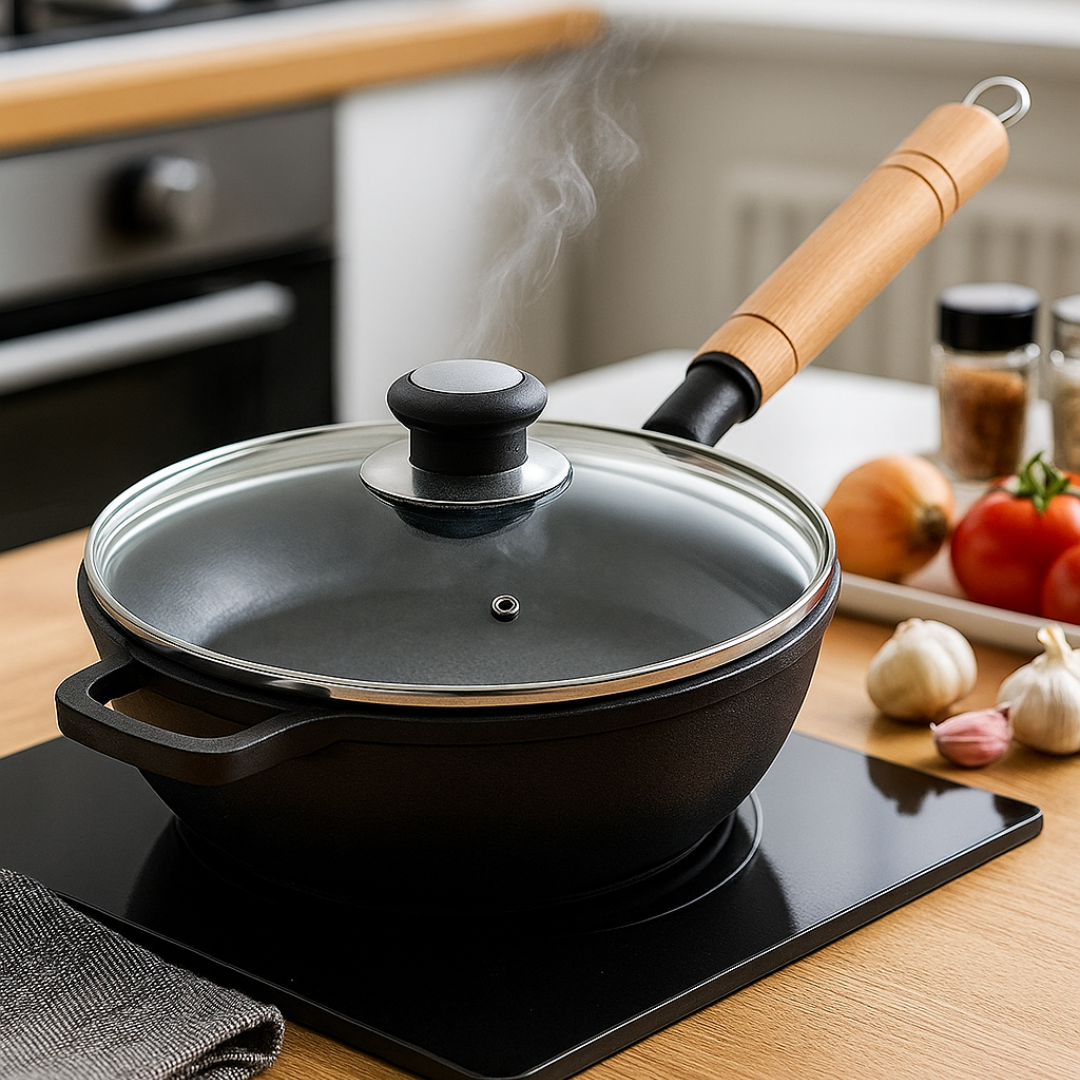 Homero Premium Non-Stick Cast Iron Fry Pan with Glass Lid 22cm Design