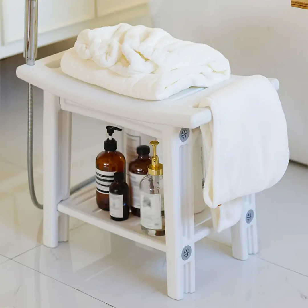 HOMERO Ergonomic Design Bathroom Shower Stool Waterproof with Storage Shelf