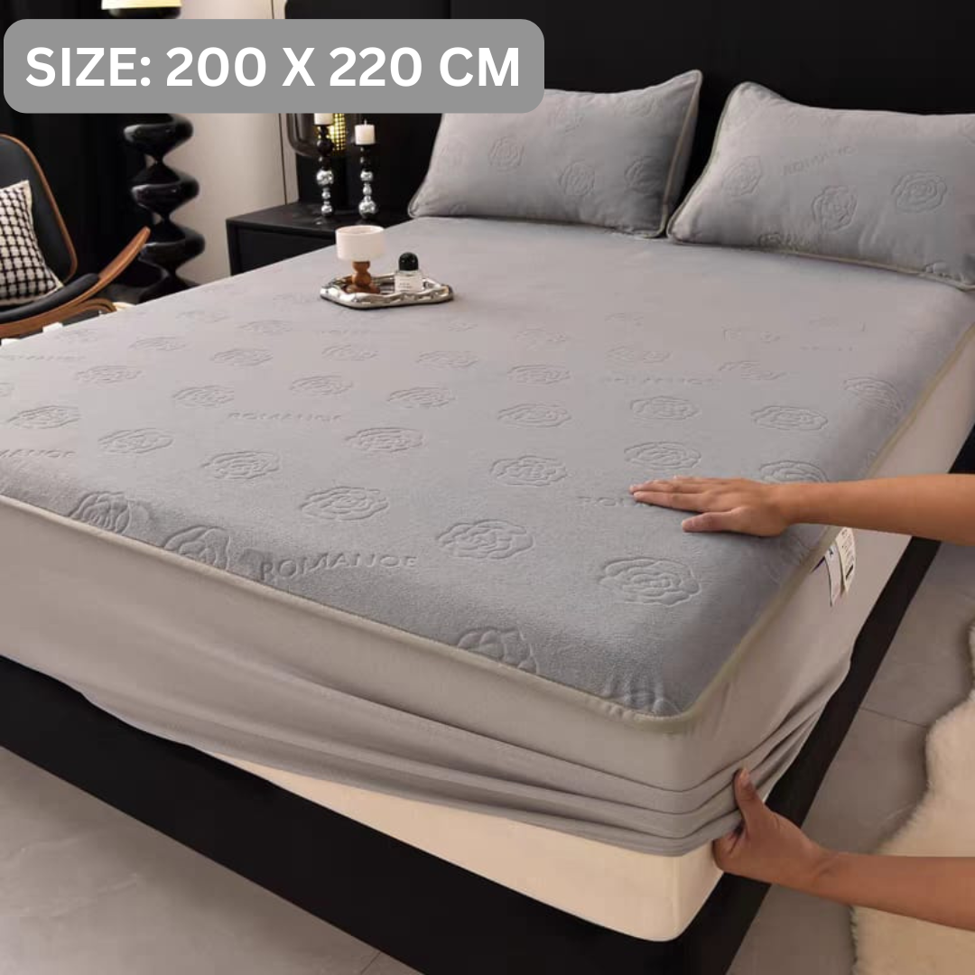 360° Coverage Waterproof Milk Fleece Fitted Bedsheet with Pillow Covers