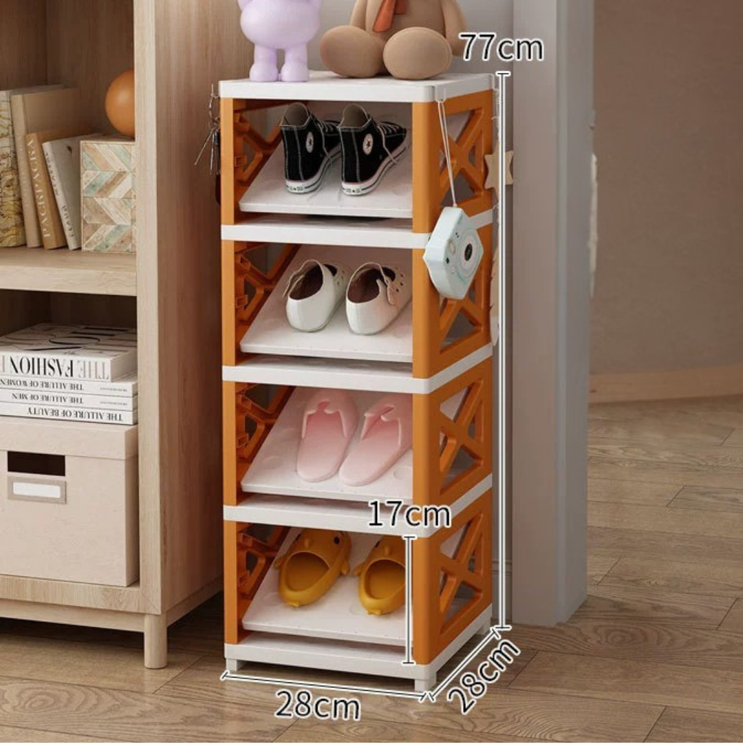 Multi-Functional Space Saving Shoe Organizer with Hooks (Orange)