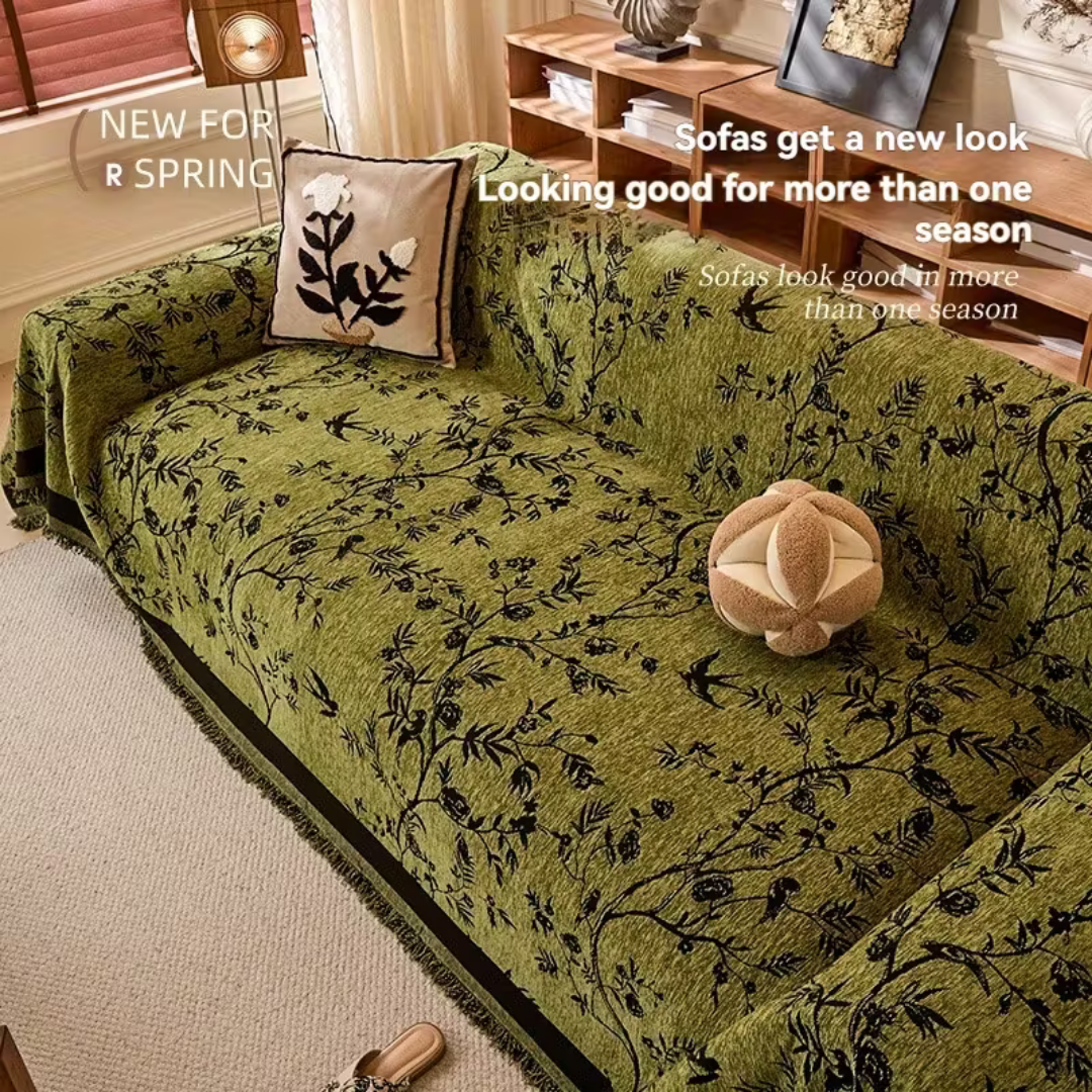 Flower Pattern Luxury Chenille Fabric Reversible Sofa Cover