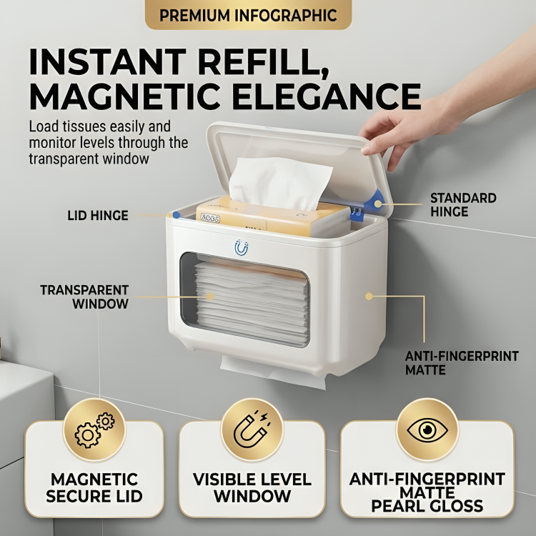 Wall Mounted Tissue Paper Holder with Magnetic Lid