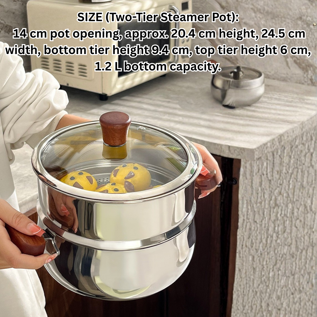 HOMERO Multi-Purpose Stainless Steel Steamer Pot Set with Wooden handle