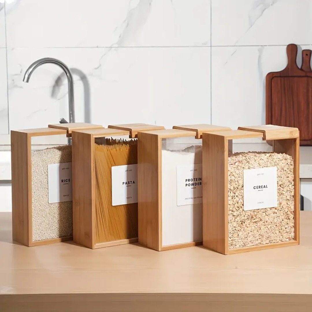 Homero Airtight Bamboo Lid Square Food Storage Dispenser - 2000ml Capacity