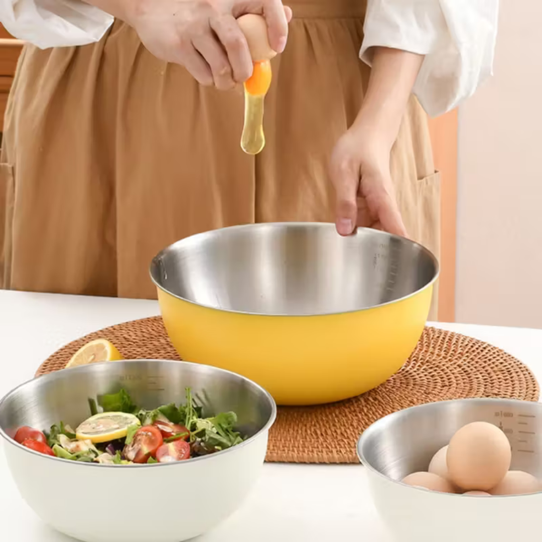 Multi-Purpose Usage Stainless Steel Cream Finish Bowl (Set of 3)