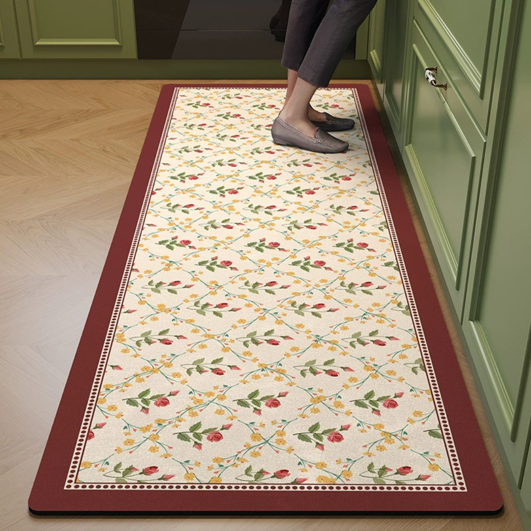 HOMERO American Floral Design Diatomaceous Earth Kitchen Runner Rug - 45x150cm