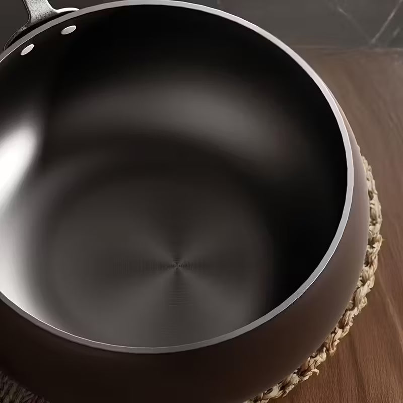 Homero Premium Iron Frying Wok Pan with Glass Lid - 24CM Black